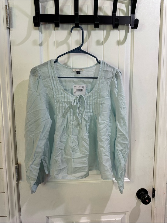 American Eagle Outfitters Tops - American Eagle Outfitters Light Blue breezy boho Pintuck Tie-Front Blouse